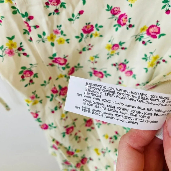 Zara Ditsy Floral Open Back  Mini Slip Dress Yellow Pink Rose NWOT Size Large - Picture 11 of 14